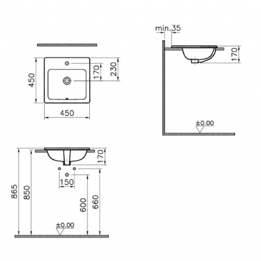 Раковина встраиваемая Vitra S20 5463B003-0001 белая